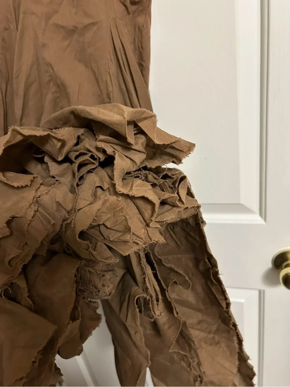 Sandy Starkman Brown Cotton Maxi Skirt Raw Hem Boho Lagenlook M EUC